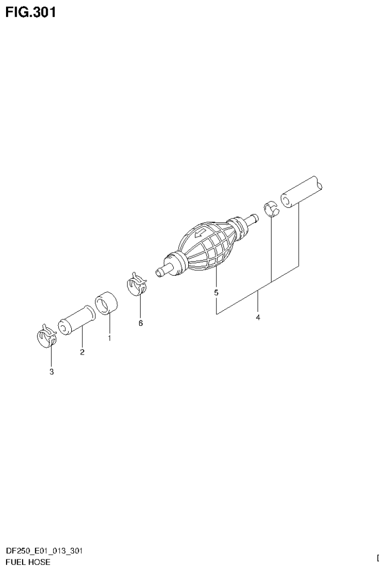 Suzuki DF200T, DF200Z, DF225T, DF225Z, DF250T, DF250Z FUEL HOSE parts diagram